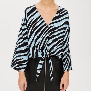 PETITE Zebra Tie Front Blouse